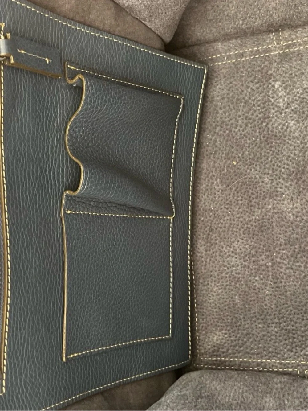Navy Leather Tote Bag with Contrast Stitching - Women's Handbag